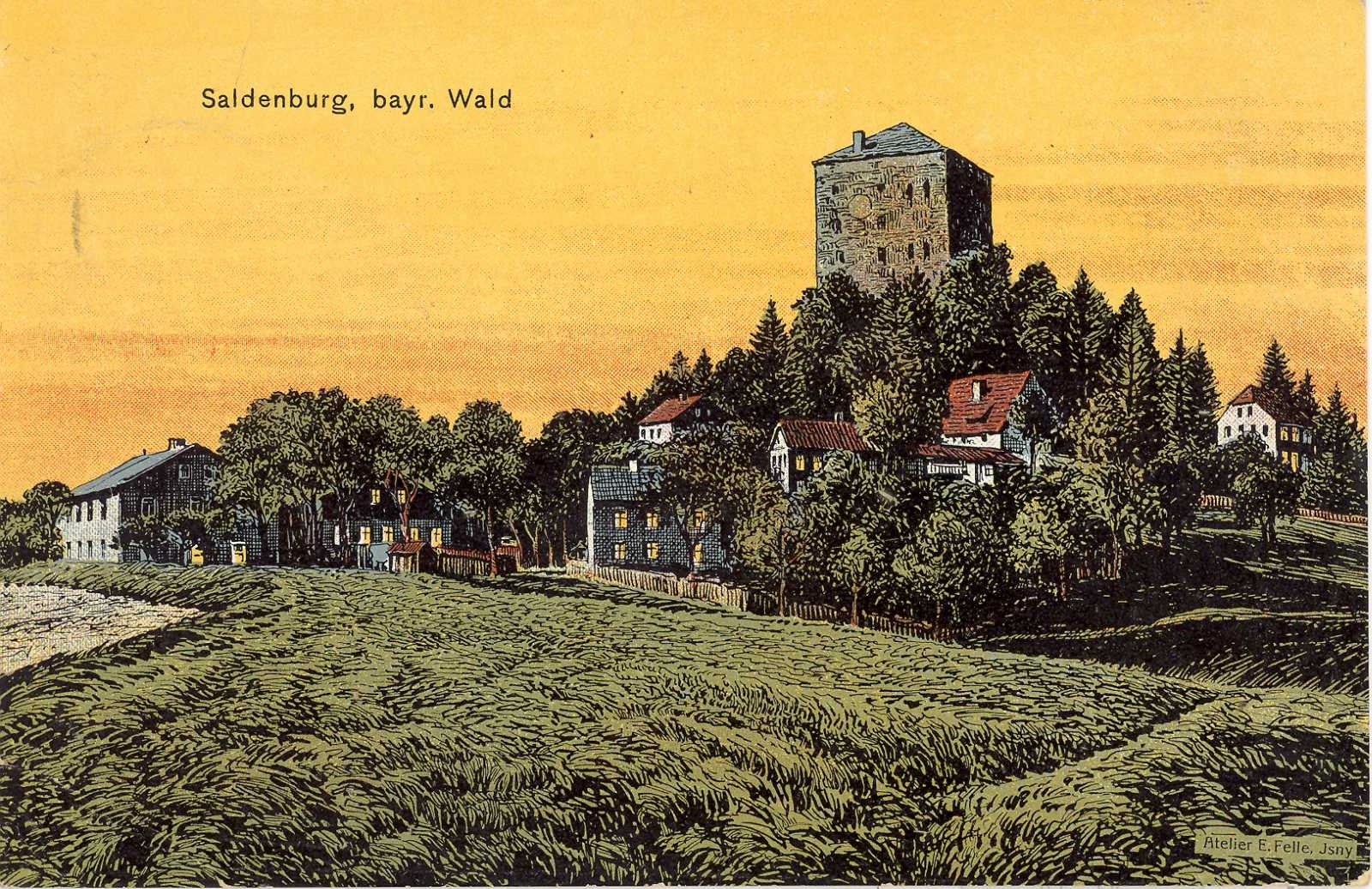 Eine kolorierte Ansicht von der Saldenburg.