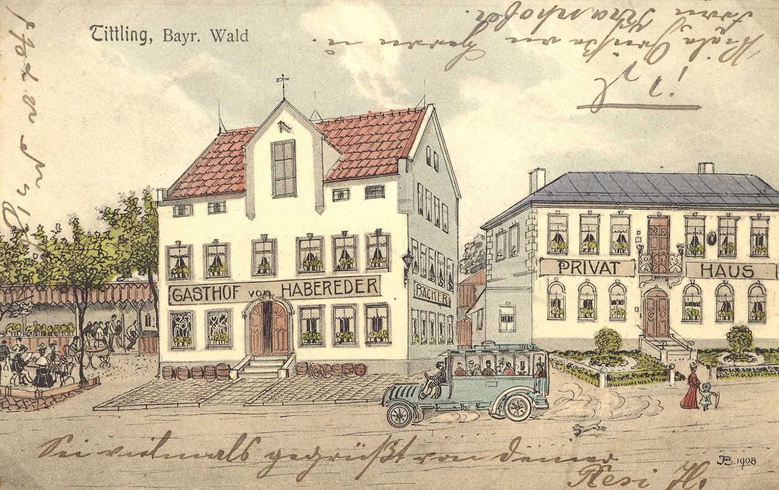 Vorbeifahrt der Motorpost am Gasthof Habereder.