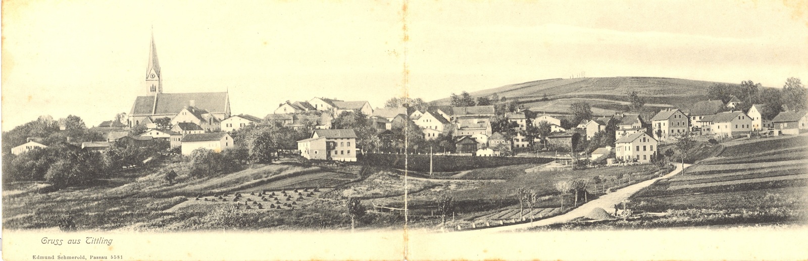 Eine alte Panoramakarte von Tittling.