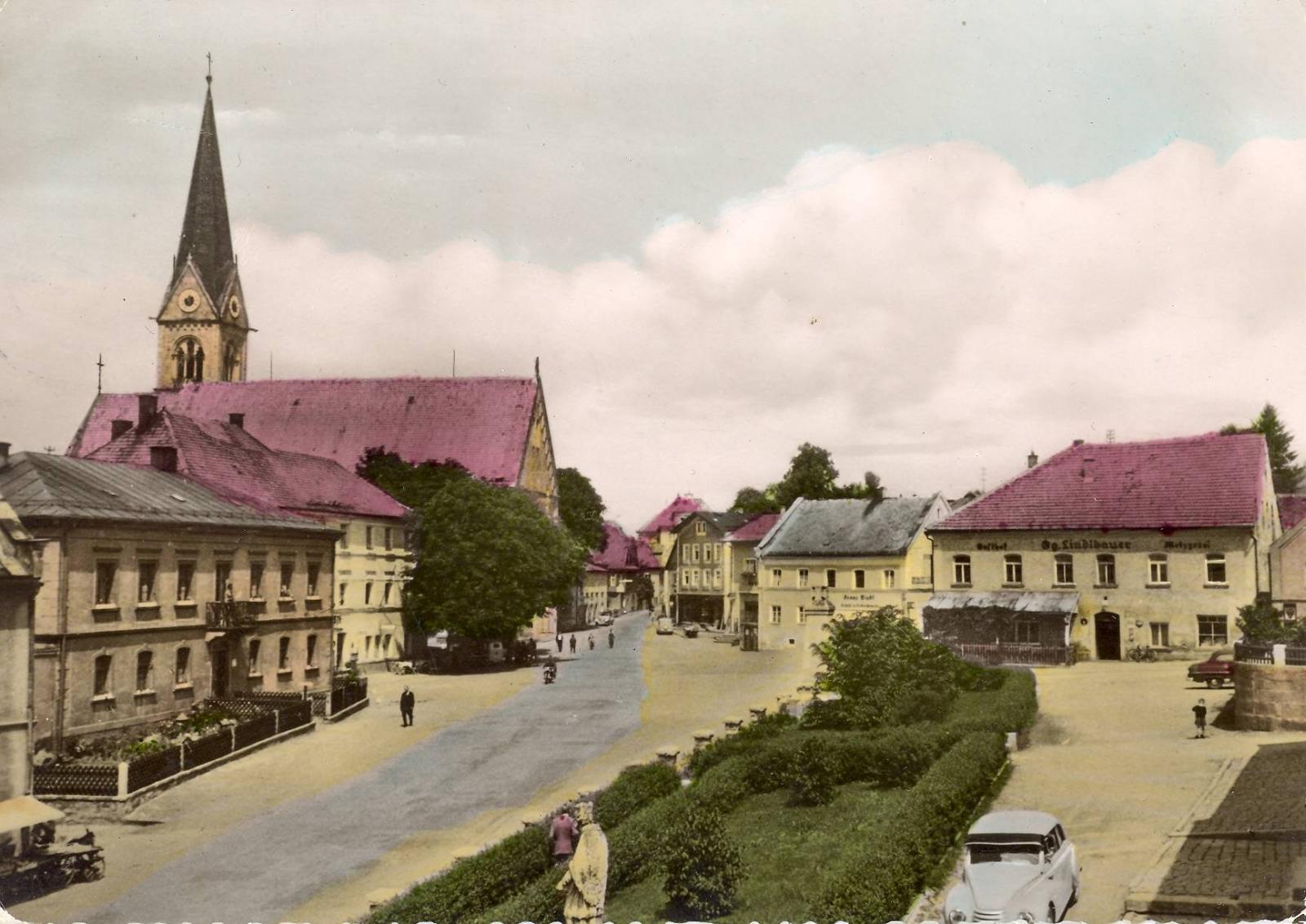 Eine kolorierte Ansicht vom Marktplatz.